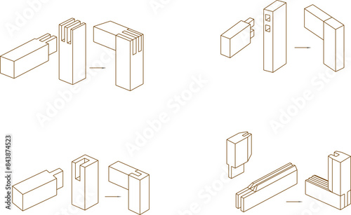 Sketch silhouette illustration vector drawing of cutout design details for wood joinery 