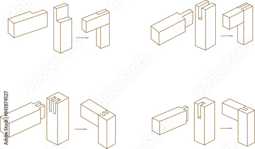 Sketch silhouette illustration vector drawing of cutout design details for wood joinery