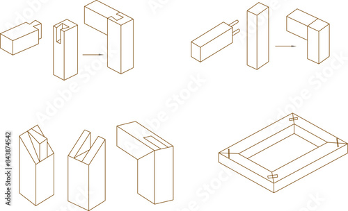 Sketch silhouette illustration vector drawing of cutout design details for wood joinery