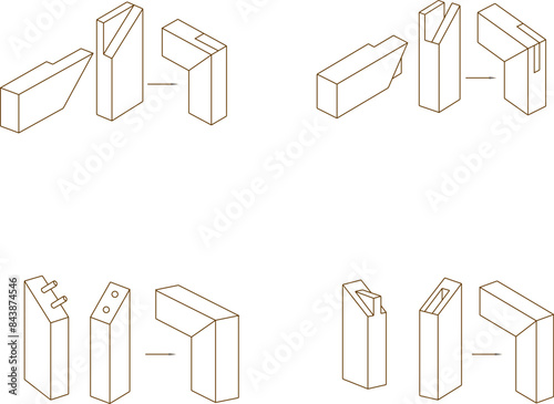Sketch silhouette illustration vector drawing of cutout design details for wood joinery