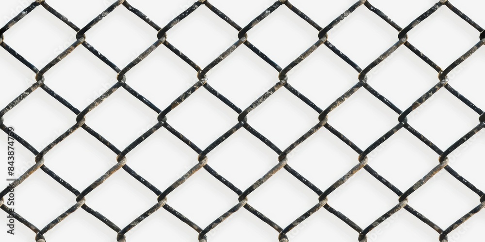 Close-Up of a Black Chain Link Fence With a White Background