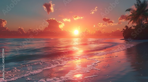 Sun rising over a peaceful beach