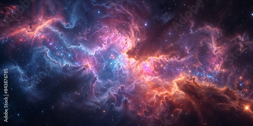 Epic cosmic nebula and twinkling stars at majestic galaxy. Illustration of a background with a majestic space theme.	
