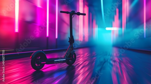 Electric scooter on neon background