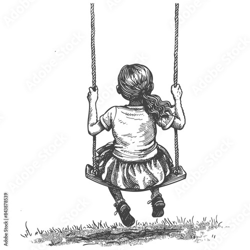 Pencil Sketch: Girl on Swing, Back View, Summer Dream, Childhood Nostalgia.