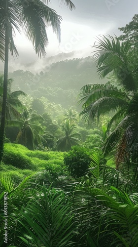 A vibrant rainforest teeming with lush greenery  abundant with towering trees and a plethora of exotic plants.       