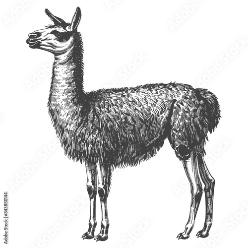 Detailed Engraving: Standing Llama Illustration