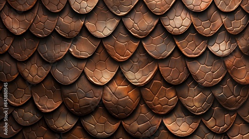 Close-up of brown leather with a scale pattern, creating a luxurious textured surface