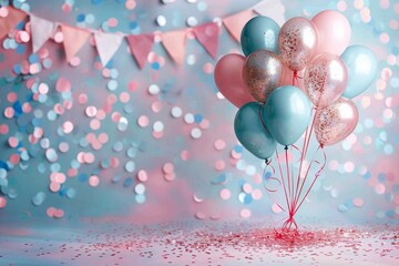 Happy Birthday greeting card with balloons and garlands