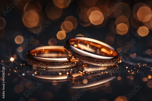 Wedding rings on bokeh background