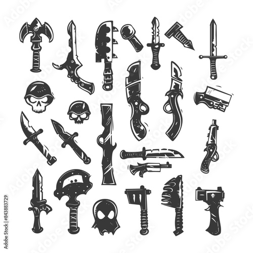 Hand-Drawn Dagger & Weapon Set: Fantasy, Skulls, Black & White Illustrations
