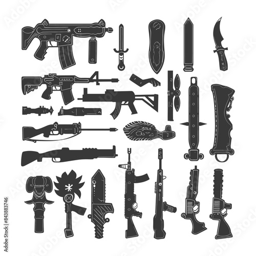 Silhouetted Weaponry: Stylized Gun and Sword Collection.
