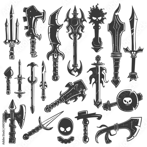 Dark Fantasy Weapons: Hand-Drawn Cartoon Sword and Mace Set