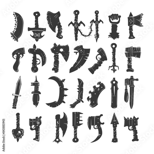 Dark Fantasy Weapon Silhouettes: Cartoonish Swords, Axes, and Bludgeons Set