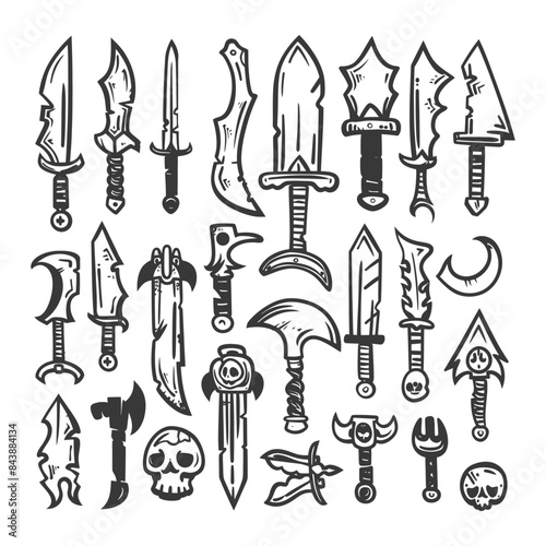 silhouette hand drawn cute weapon in game kawaii doodle collection set