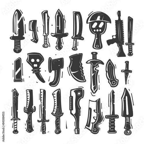 silhouette hand drawn cute weapon in game kawaii doodle collection set