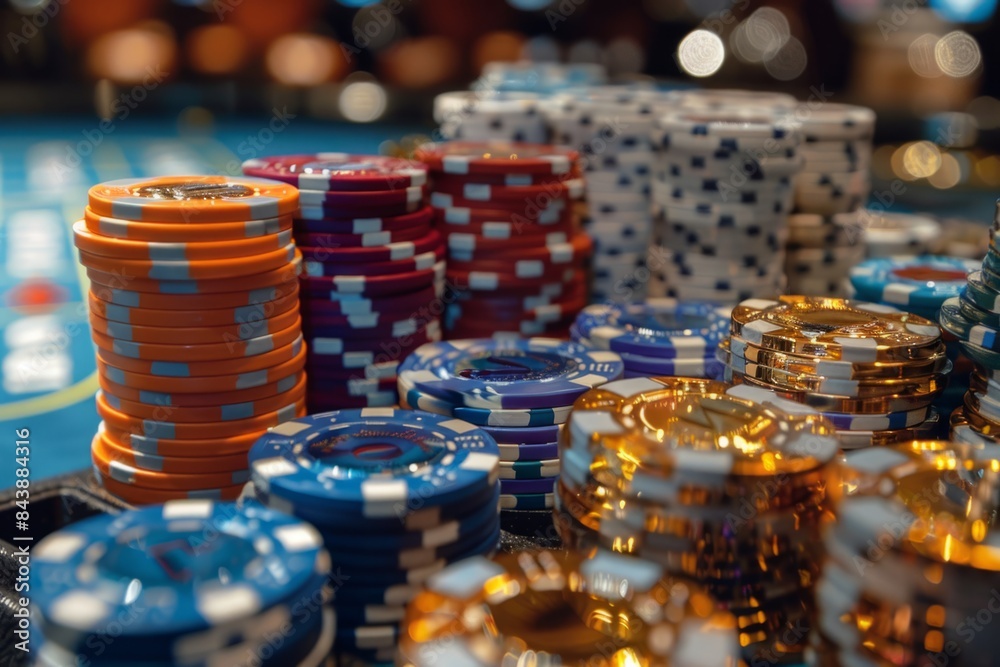 Stacks of casino chips on the table Stacks of casino chips on the table