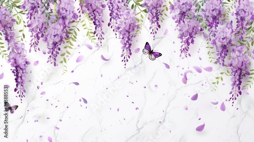 purple wisteria flowers hanging from the top wallpaper © Wall by creator
