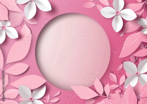 Delicate Pink Paper Cut Jasmine Flower and Leaf Background. Minimalist Floral Craftsmanship. © Iswanto