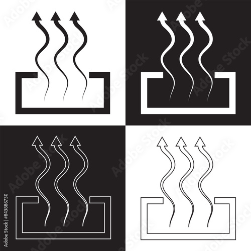 Set of heat icons. Wavy up arrows symbols, steam moving up. Heat wave of steam, heat arrows, superheated steam, hot air flow. Vector illustration.  EPS 10 photo