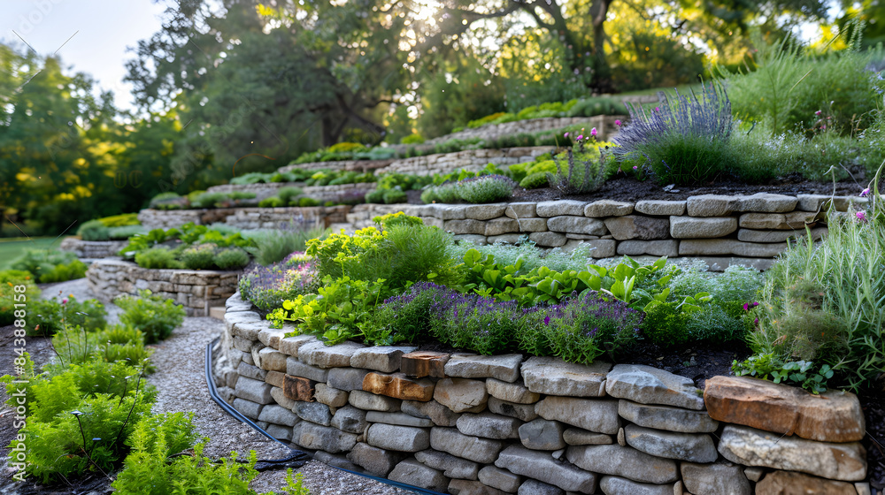 Herb Terraced Garden with tiered planters or beds, culinary and medicinal herbs Herb Terraced Garden with tiered planters or beds, culinary and medicinal herbs