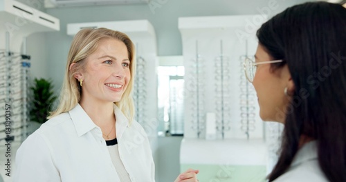 Consulting, optometrist and help customer with glasses for eye health, wellness or care. Ophthalmology, lens frame and happy woman with client for vision, spectacles or eyesight correction at store Free Download Consulting, optometrist and help customer with glasses for eye health, wellness or care. Ophthalmology, lens frame and happy woman with client for vision, spectacles or eyesight correction at store - GFXLoad