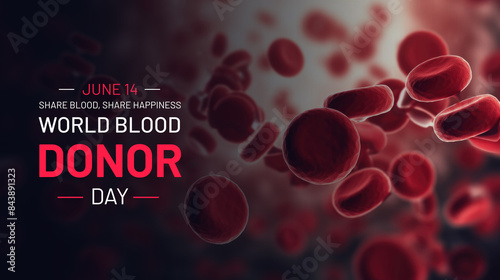 World Blood Donor Day banner design with a message of share blood share happiness, flowing red blood cells in the background. 14 June Blood Donor Day in honor of voluntary blood donors. Generative AI
