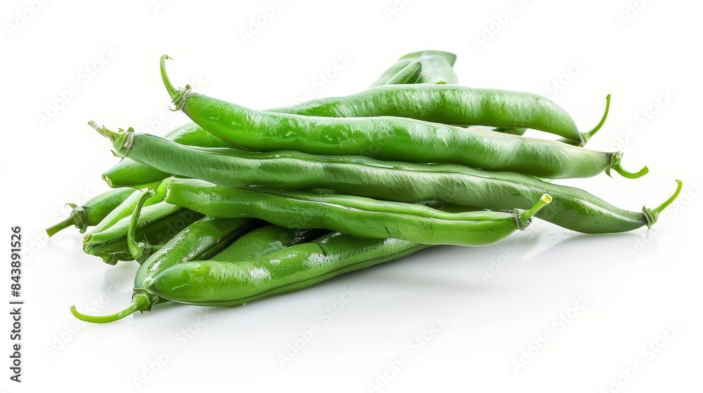 pile of green beans on a white surface pile of green beans on a white surface