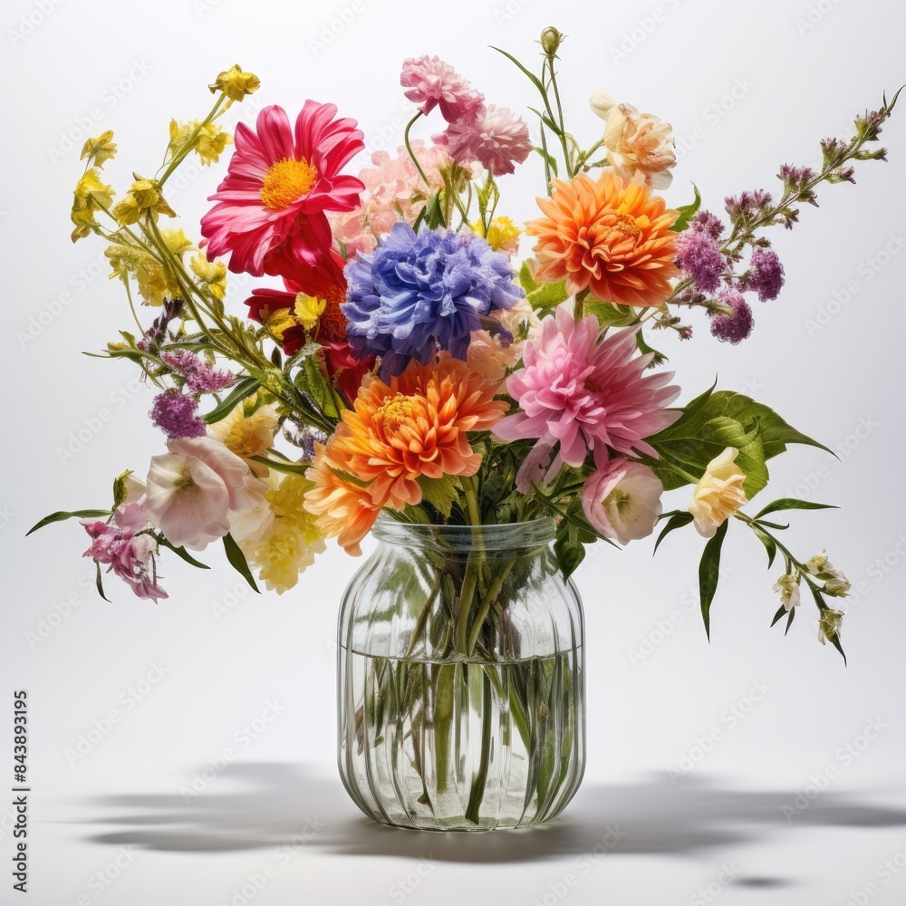 Vibrant Floral Arrangement in Glass Vase on White Background Vibrant Floral Arrangement in Glass Vase on White Background