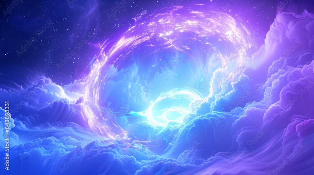 Majestic cosmic swirl among ethereal clouds in a vibrant galaxy