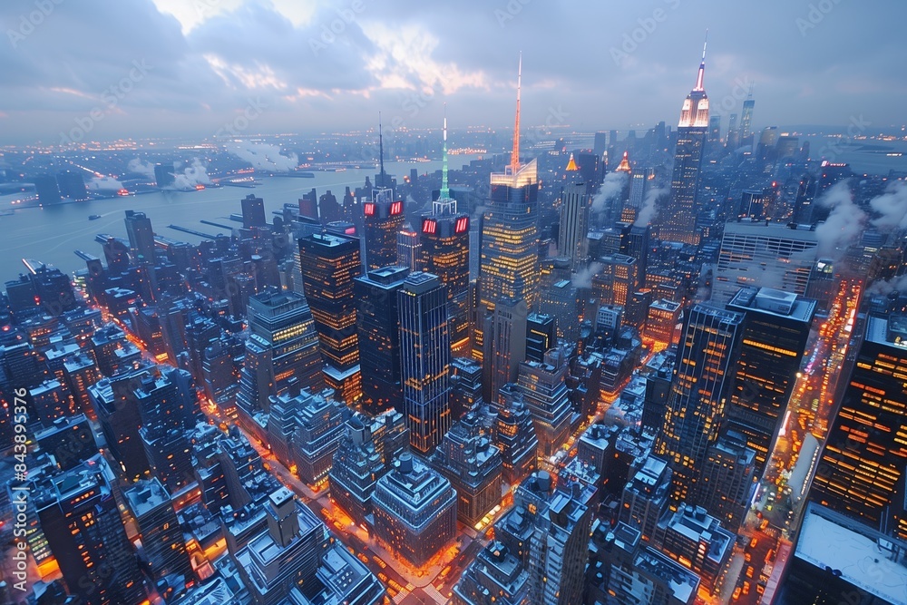 Fototapeta premium Nighttime Panoramic View of New York City Skyline