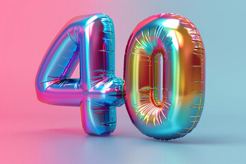 Bright rainbow inflatable balloon number one on festive pastel background.