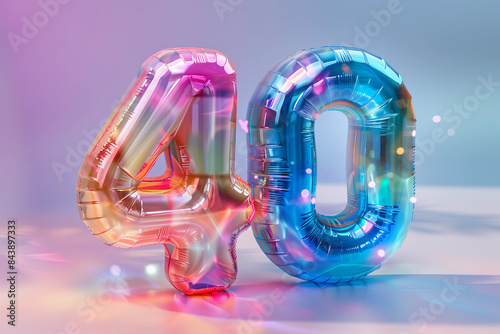 Bright rainbow inflatable balloon number one on festive pastel background.