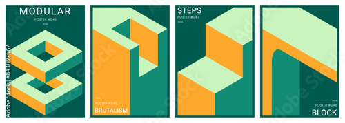 Isometric flat vector background set