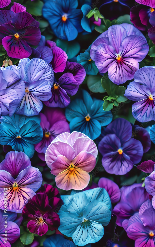 Vibrant mix of purple and blue pansies in full bloom, creating a stunning floral display perfect for any garden or nature-themed project. Vibrant mix of purple and blue pansies in full bloom, creating a stunning floral display perfect for any garden or nature-themed project.