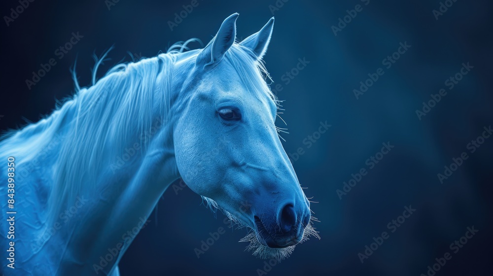Blue horse running through water