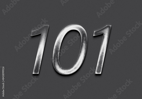 Chrome metal 3D number design of 101 on grey background.