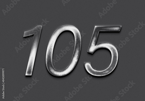 Chrome metal 3D number design of 105 on grey background.