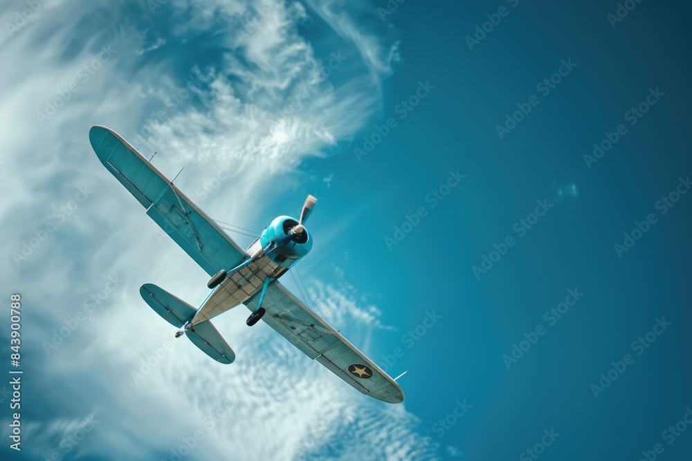Fototapeta premium light blue aeroplane in a deep blue sky