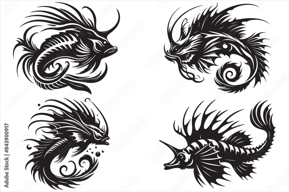 Triton fish silhouette vector illustration set Triton fish silhouette vector illustration set