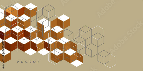 Background from cubes and lines. Linear geometric drawing. Abstraction,Vector illustration.