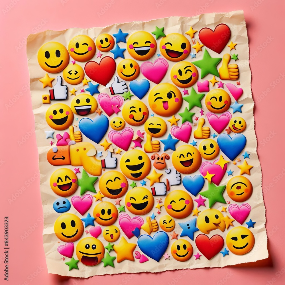 Paper note with emoticon face ideas. World Emoji Day Background Concept Paper note with emoticon face ideas. World Emoji Day Background Concept