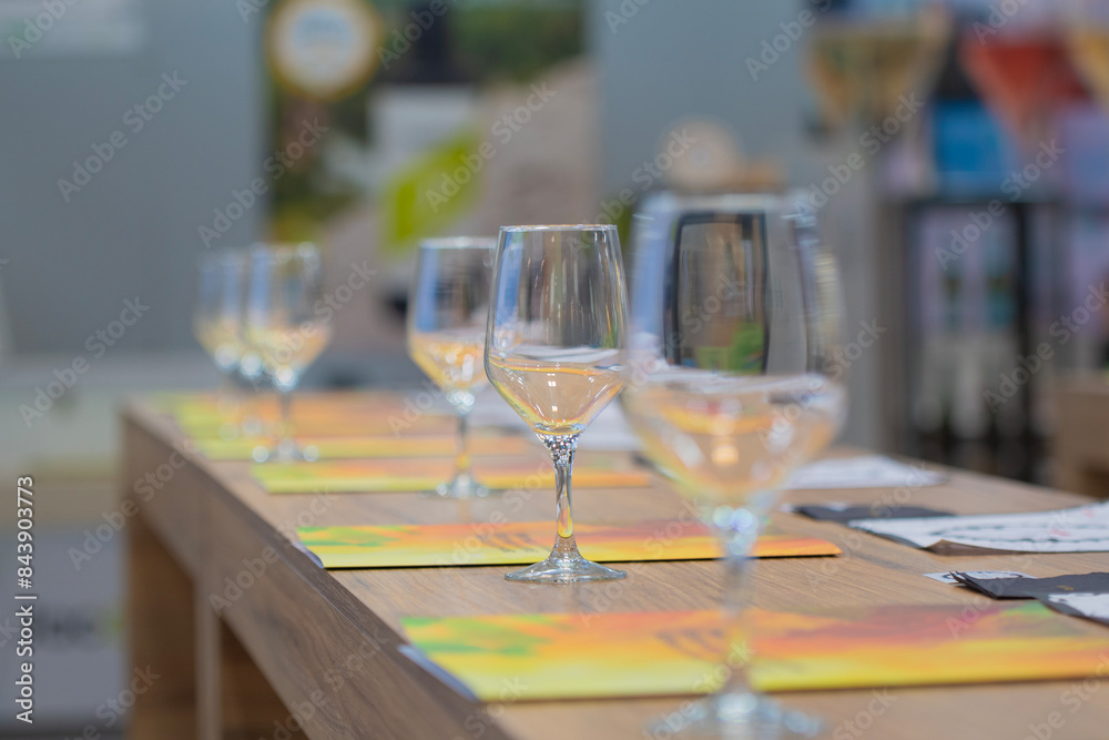 Wine glasses on the table. Crystal glasses Wine glasses on the table. Crystal glasses