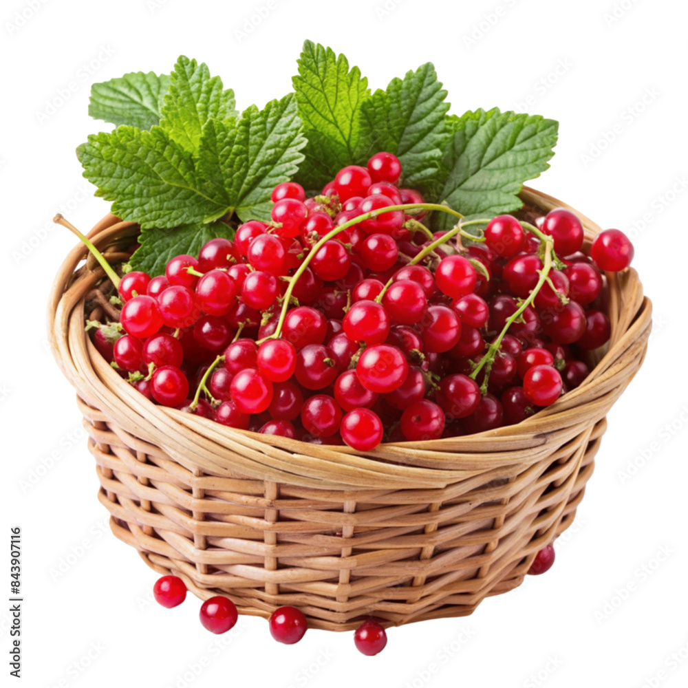 Red currants in a basket. isolated on transparent background Red currants in a basket. isolated on transparent background
