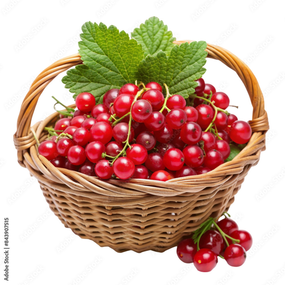 Red currants in a basket. isolated on transparent background Red currants in a basket. isolated on transparent background