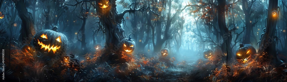 halloween haunted woods Haunted woods with glowing eyes and mysterious ...
