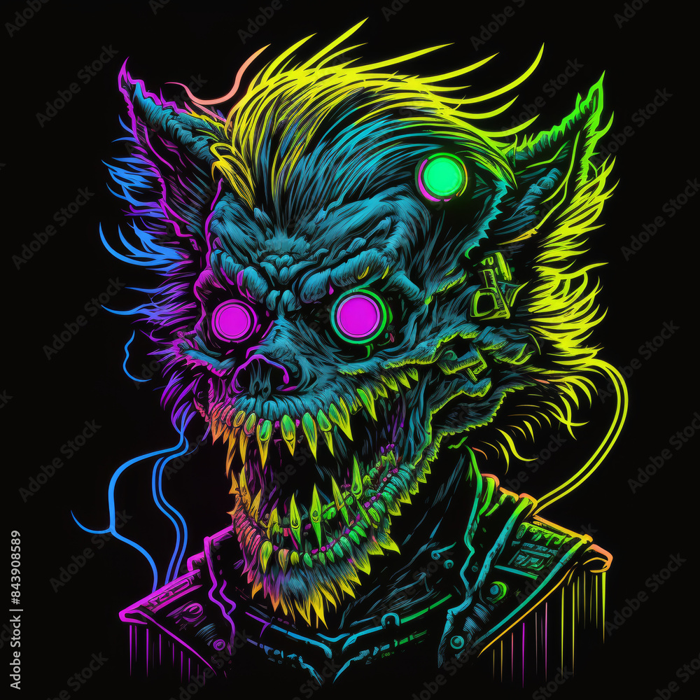 Obraz premium Haunted mascot neon vector