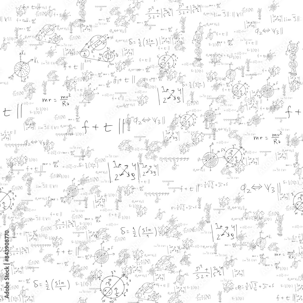 Mathematical scientific formulas and expressions. Educational, school and university background. Seamless pattern. Hand-drawn vector on white. Mathematical scientific formulas and expressions. Educational, school and university background. Seamless pattern. Hand-drawn vector on white.