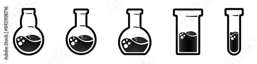 Vector drawing of glass tubes, flasks for chemical experiments. Glass flask for alchemy, magic drinks. A set of flasks for the design of magical rituals.