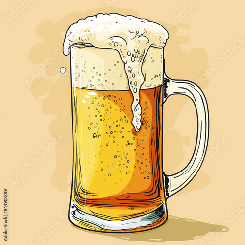 Big glass of lager beer with its froth pouring out of the glass